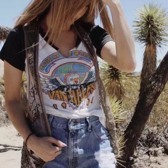 Tops - Tour of the World  80’s Van Halen Rock graphic tee